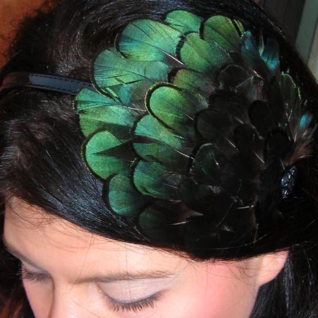 feathers for hair. Green Feather Headband