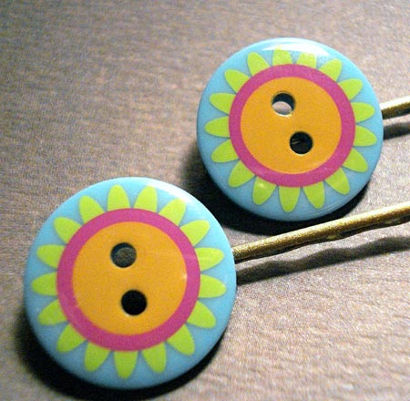 Floral Button Bobby Pins