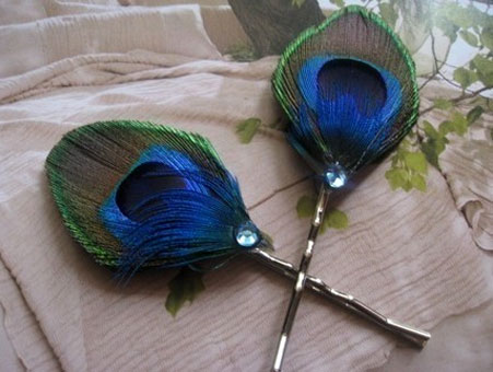Peacock Feather Hair Pins