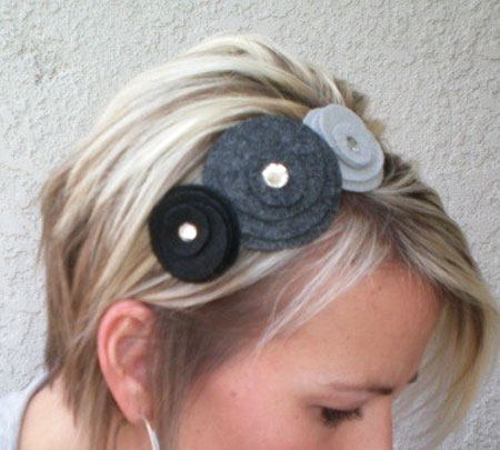 Black And Grey Felt Flowers Headband