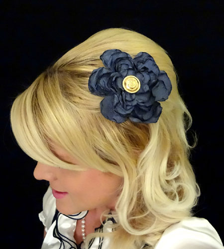 Blue Satin Flower Hair Clip