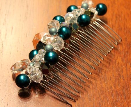 Vintage Beads And Swarovski Crystals Hair Comb