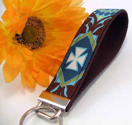 Blue and Brown Key Fob Wristlet