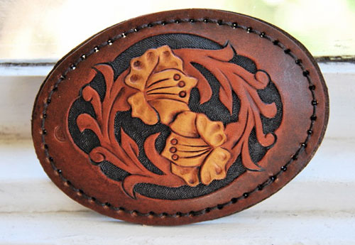 Tooled Leather Belt Buckle