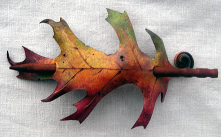 Leather Pin Oak Leaf Barrette