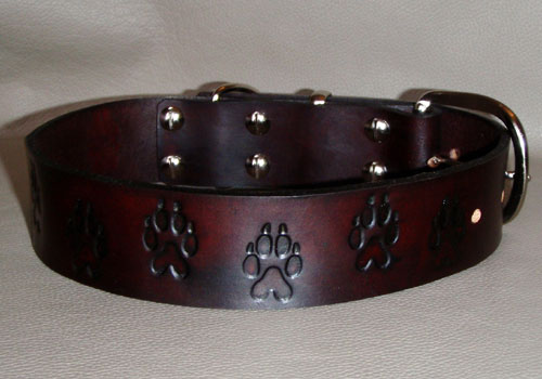 Leather Dog Collar With Paw Prints