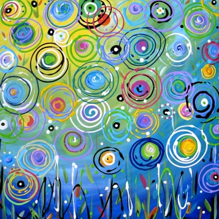 Original Abstract Circles Floral Painting