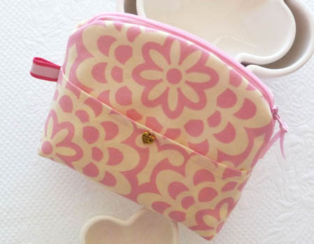 Damask Rose Print Make-Up Bag