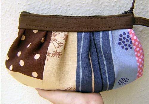 Blue and Brown Patchwork Wristlet