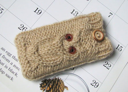 Hand Knit Beige Owl Phone Case With Button Closure