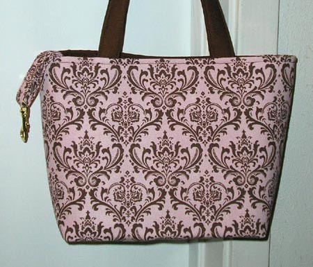 Pink and Brown Damask Print Tote