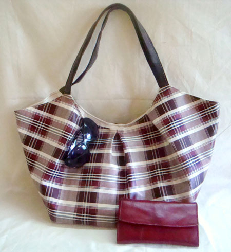 White and Brown Plaid Vinyl Shoulder Bag