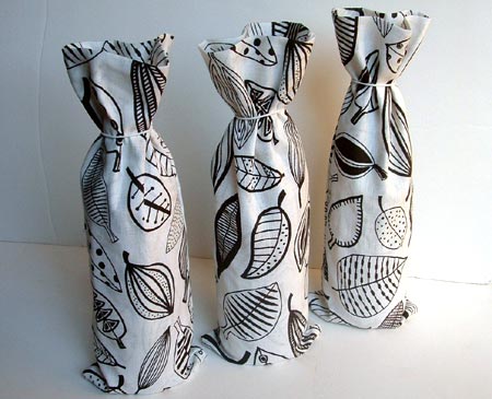 Leaf Print Linen Wine Bags