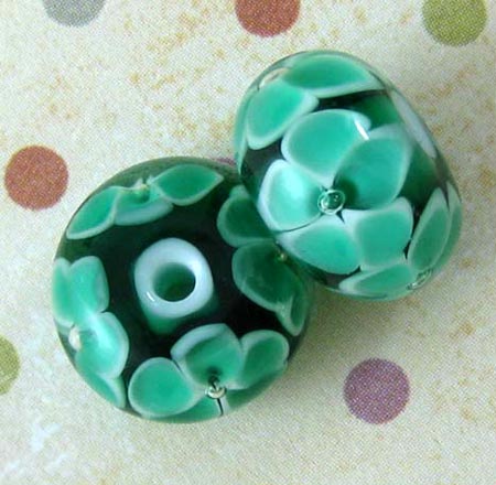 Floral Teal Lampwork Beads