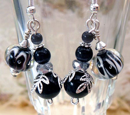 Black and Silver Lampwork Bead Earrings