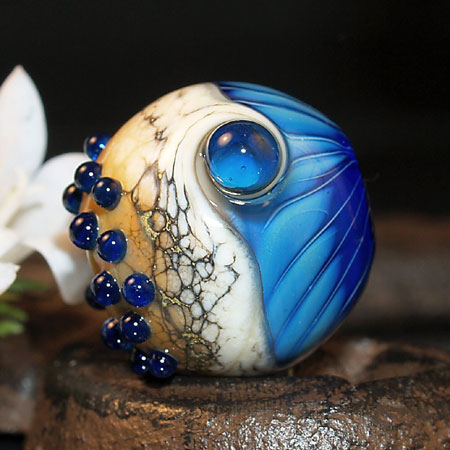 Ivory and Blue Silverglass Lampwork Bead