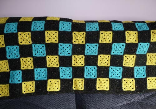 Blue and Yellow Granny Squares Afghan