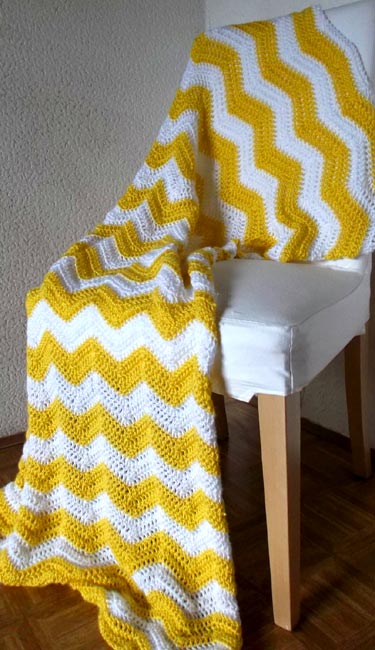 Bright Yellow And White Chevron Stripe Afghan