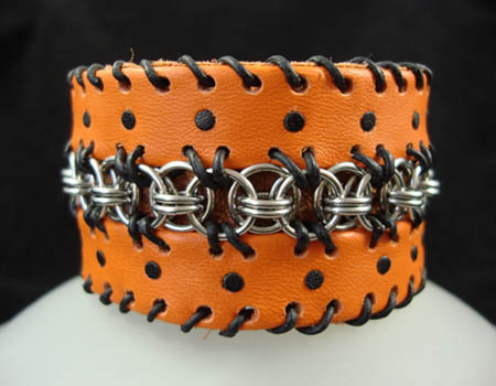 Orange Leather & Chainmail Cuff