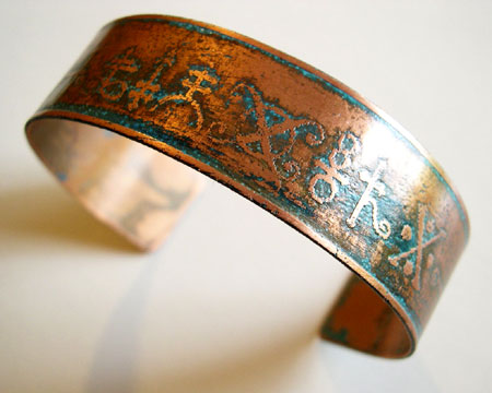 Etched Copper Cuff with Alchemy Symbols