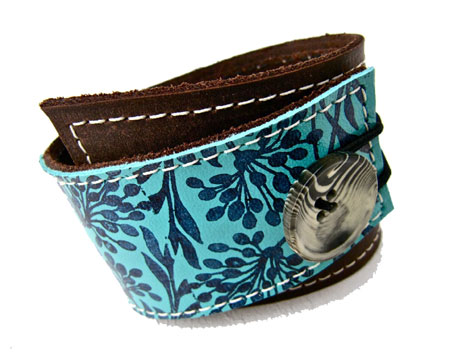 Brown And Turquoise Leather Cuff