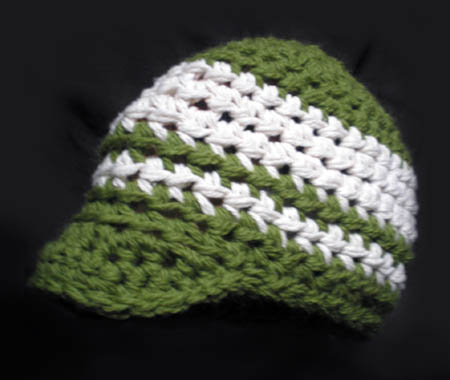 Green and White Crocheted Brim Hat