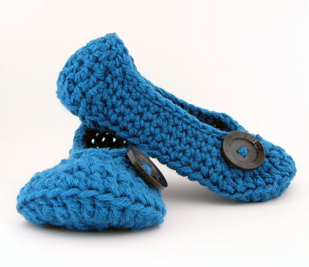 Blue Crochet Slippers With Button Accent