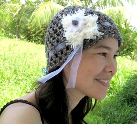 Crocheted Floral Tweed Cloche