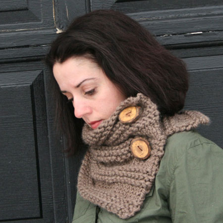 Handknit Neckwarmer With Tree Branch Buttons