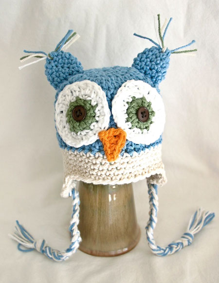 Crocheted Ear Flap Owl Hat