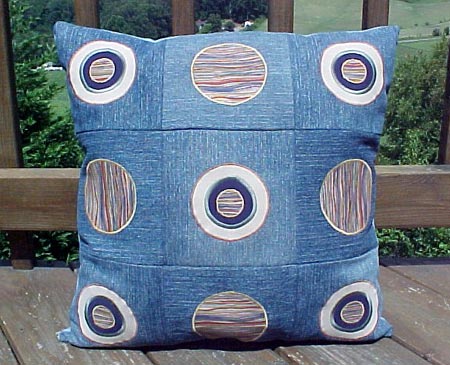 Appliqued Circles on Denim Pillow