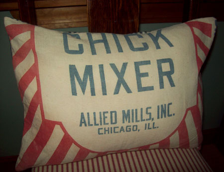 Vintage Chicken Feed Sack Pillow Cover