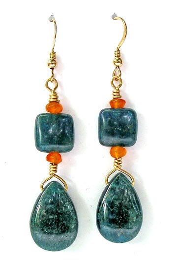 Blue Apatite & Orange Carnelian Earrings