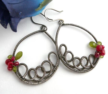 Coiled Wire Ruby Earrings