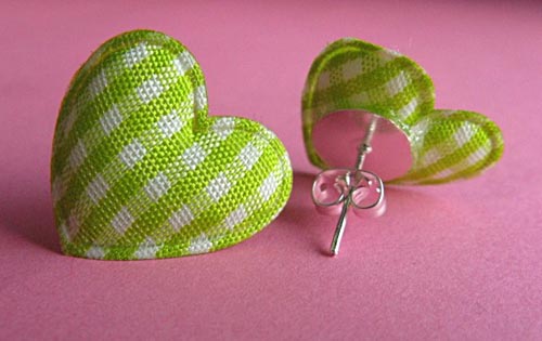 Lime Green Heart Stud Earrings