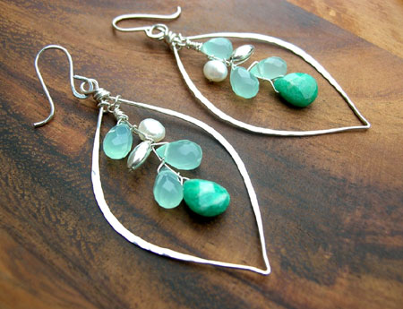 Green Gemstone Leaf Hoops