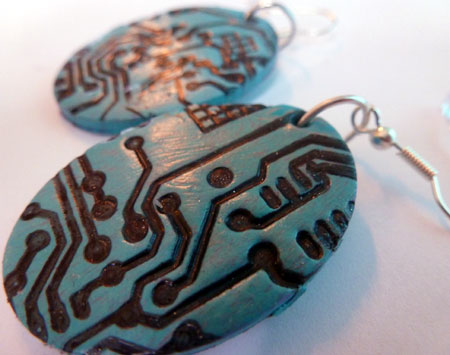 Oval Polymer Clay Circut Board Earrings