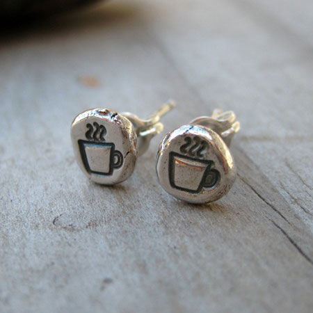 Stamped Coffee Cup Stud Earrings