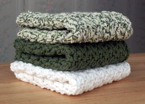 Green & White Crocheted Dish Cloths