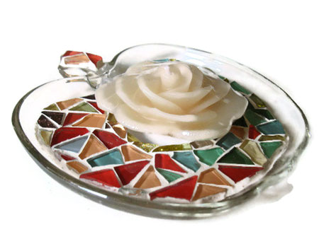 Glass Apple Shaped Mosaic Dish