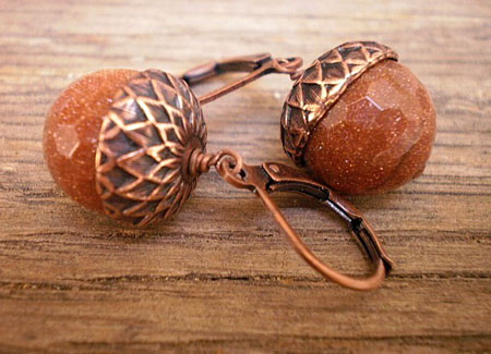 Sunstone Acorn Earrings