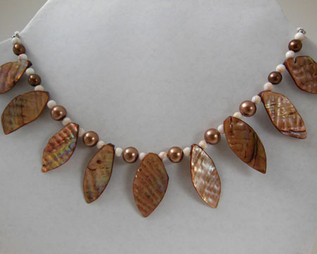 Leaf Shaped Glass Shell Beads Necklace With Fresh Water Pearls