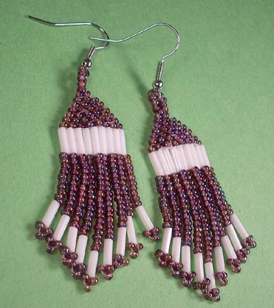 Purple and White Bead Woven Earrings