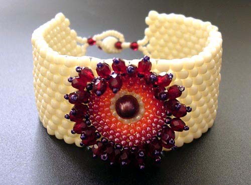 Floral Peyote-Stitched Beadwork Bracelet