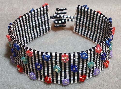 Pinstripes and Flowers Beadwoven Bracelet