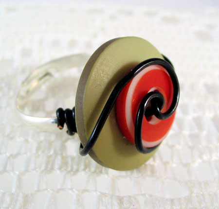 Green and Red Button Ring