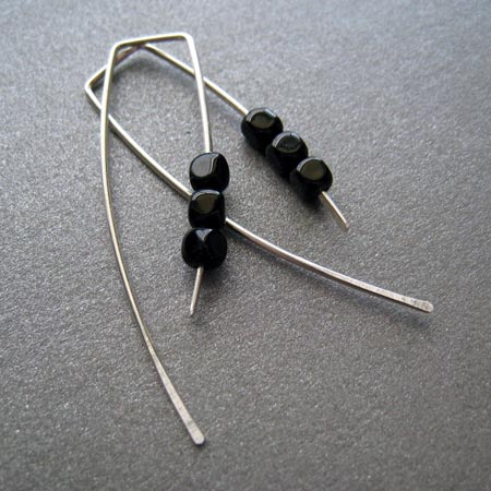Argentium Silver Earrings with Black Glass Cube Beads