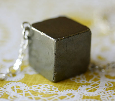 Pyrite Stone Cube Pendant