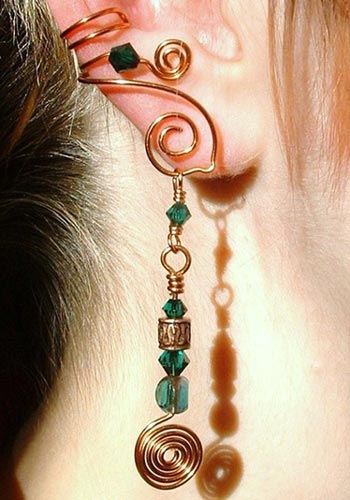 Copper Wire Ear Cuff With Swarovski Dangle