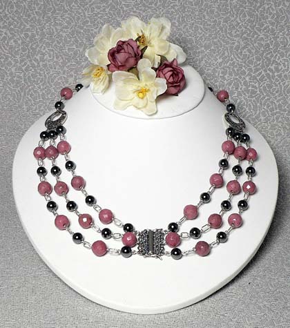 Rhodonite and Hematine Bead Necklace